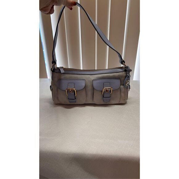 Dooney & Bourke Womens Leather Double Front Pockets Light Blue Shoulder Handbag - Picture 1 of 12